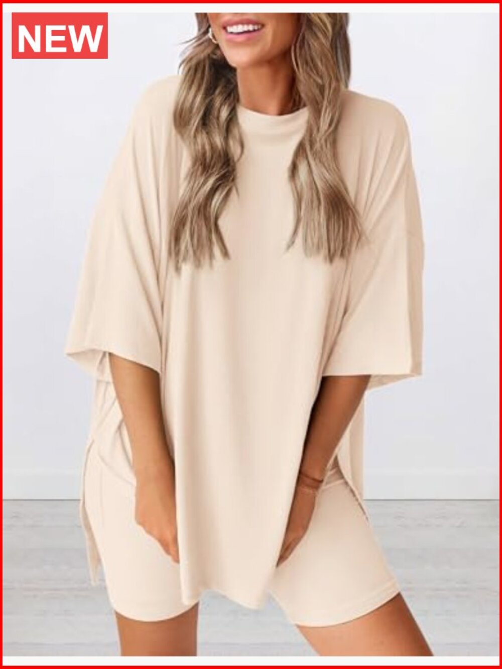 2 Piece Lounge Set with Biker Shorts and Oversized Shirt - Picture 3 of 7